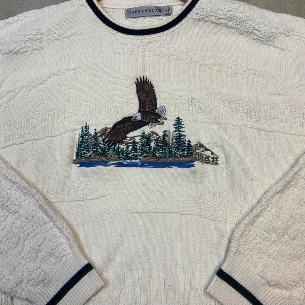Vintage Embroidered White Sweater with Eagle Design